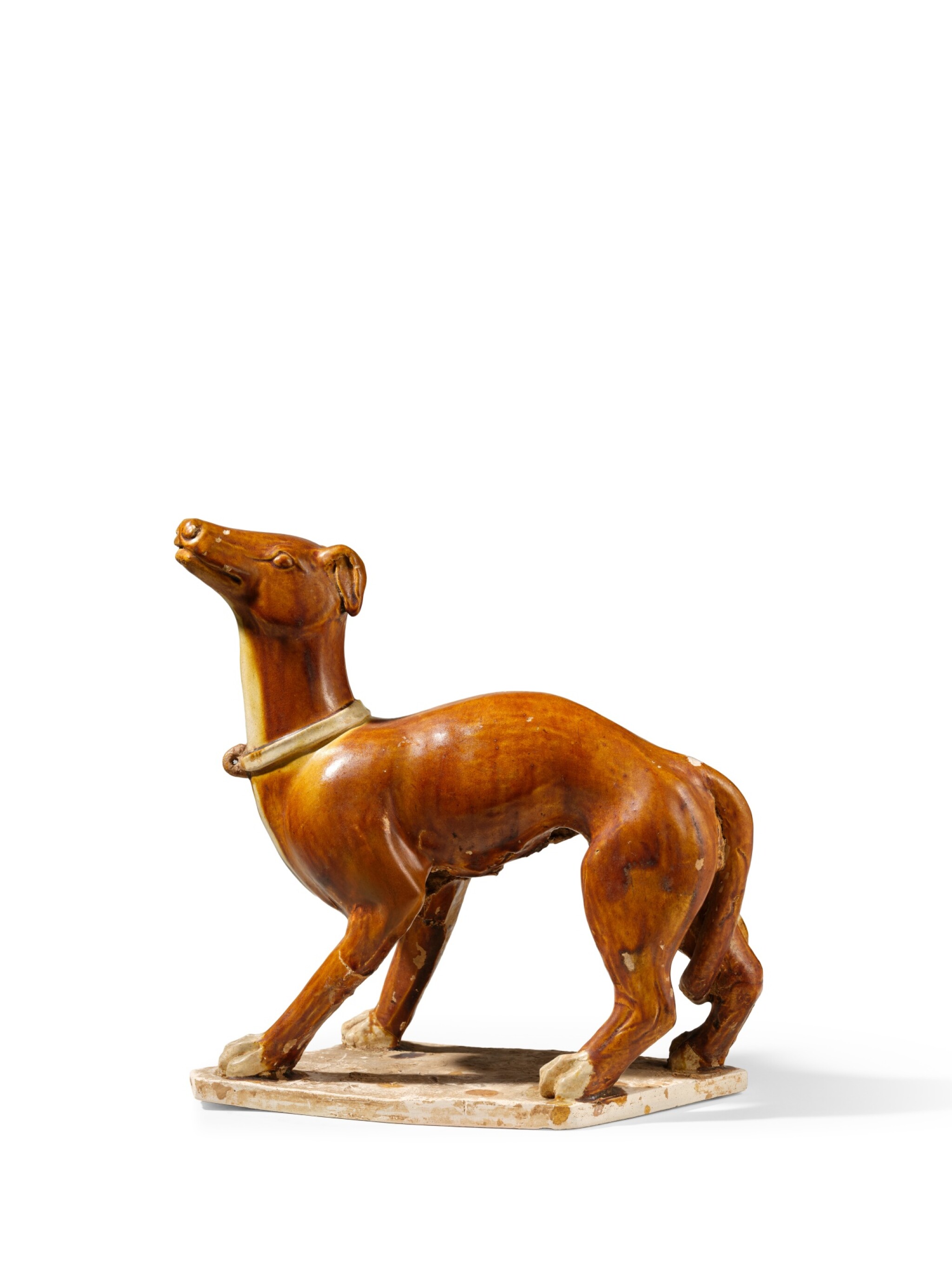 A rare amber-glazed figure of a dog, Tang dynasty  view 3