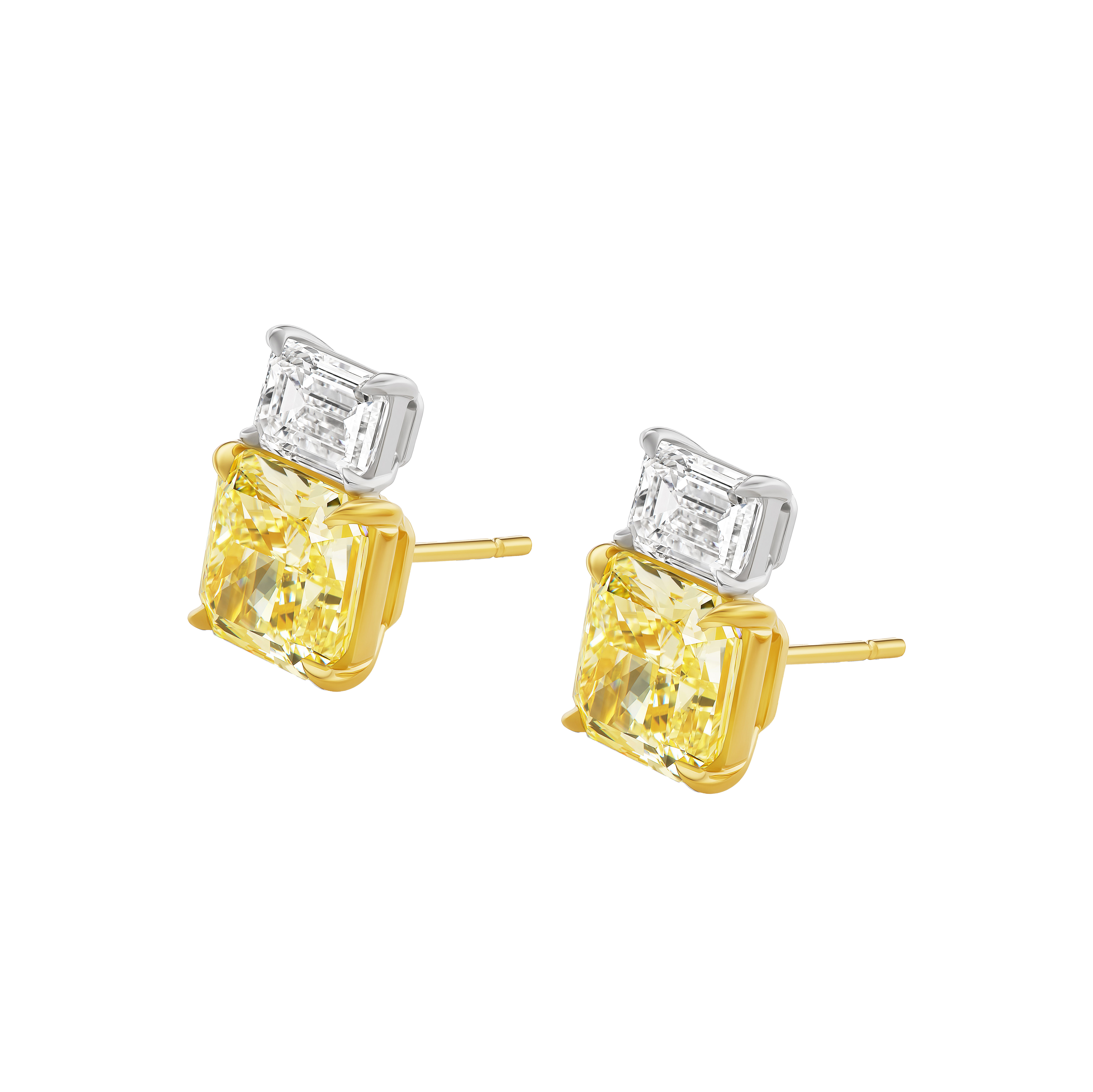  Emerald Cut Diamond Stud Earrings view 2