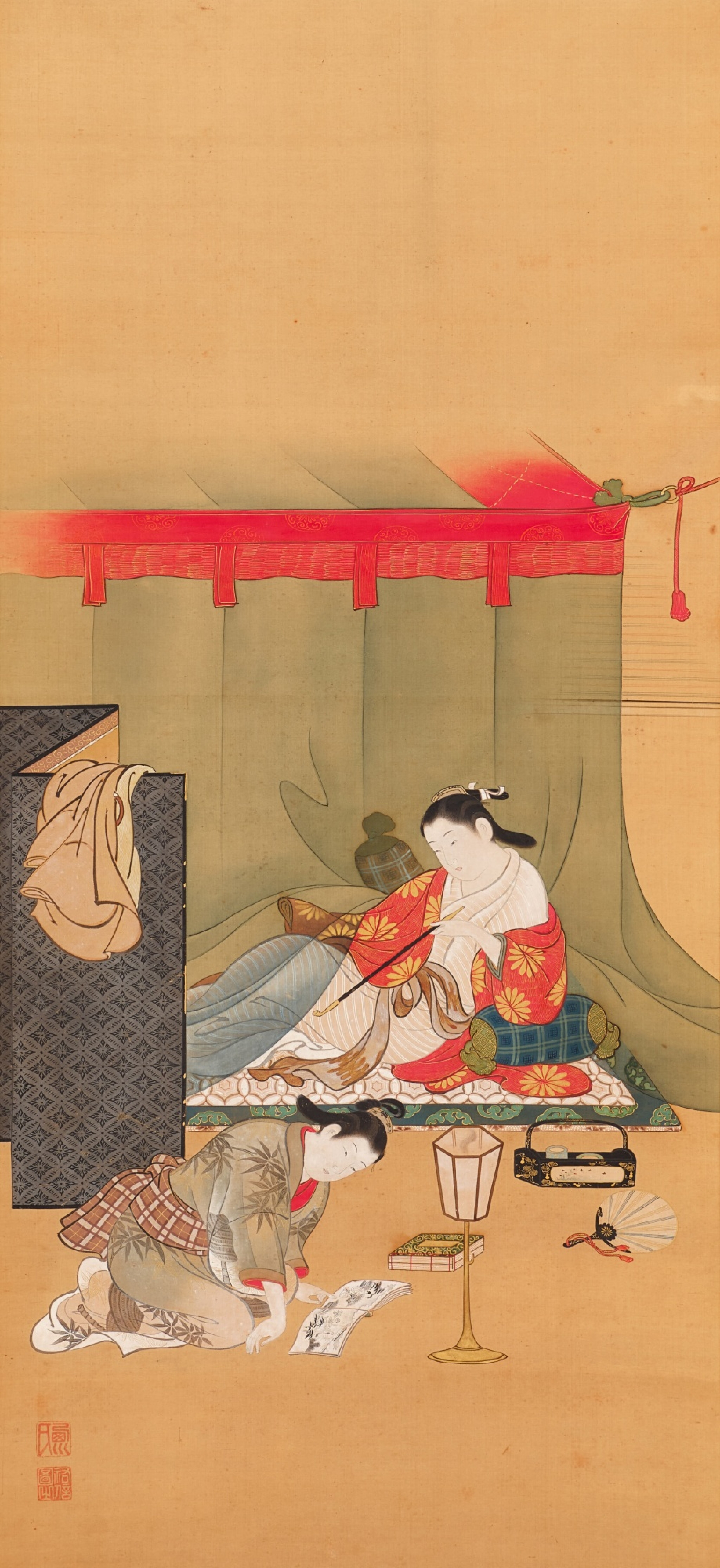Nishikawa Sukenobu (1671-1750), Courtesan under a mosquito net, Edo period, early 18th century  view 2