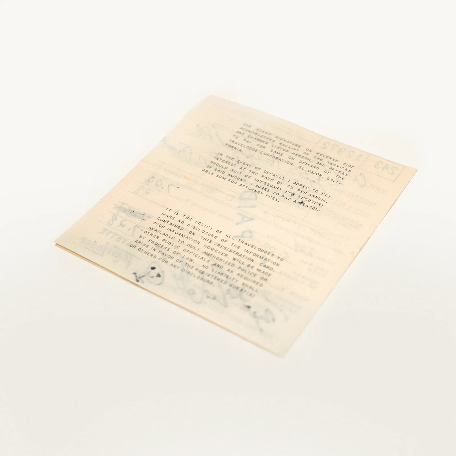 James Brown Productions Tour Hotel Invoice Signed by Bootsy Collins (1972) view 2