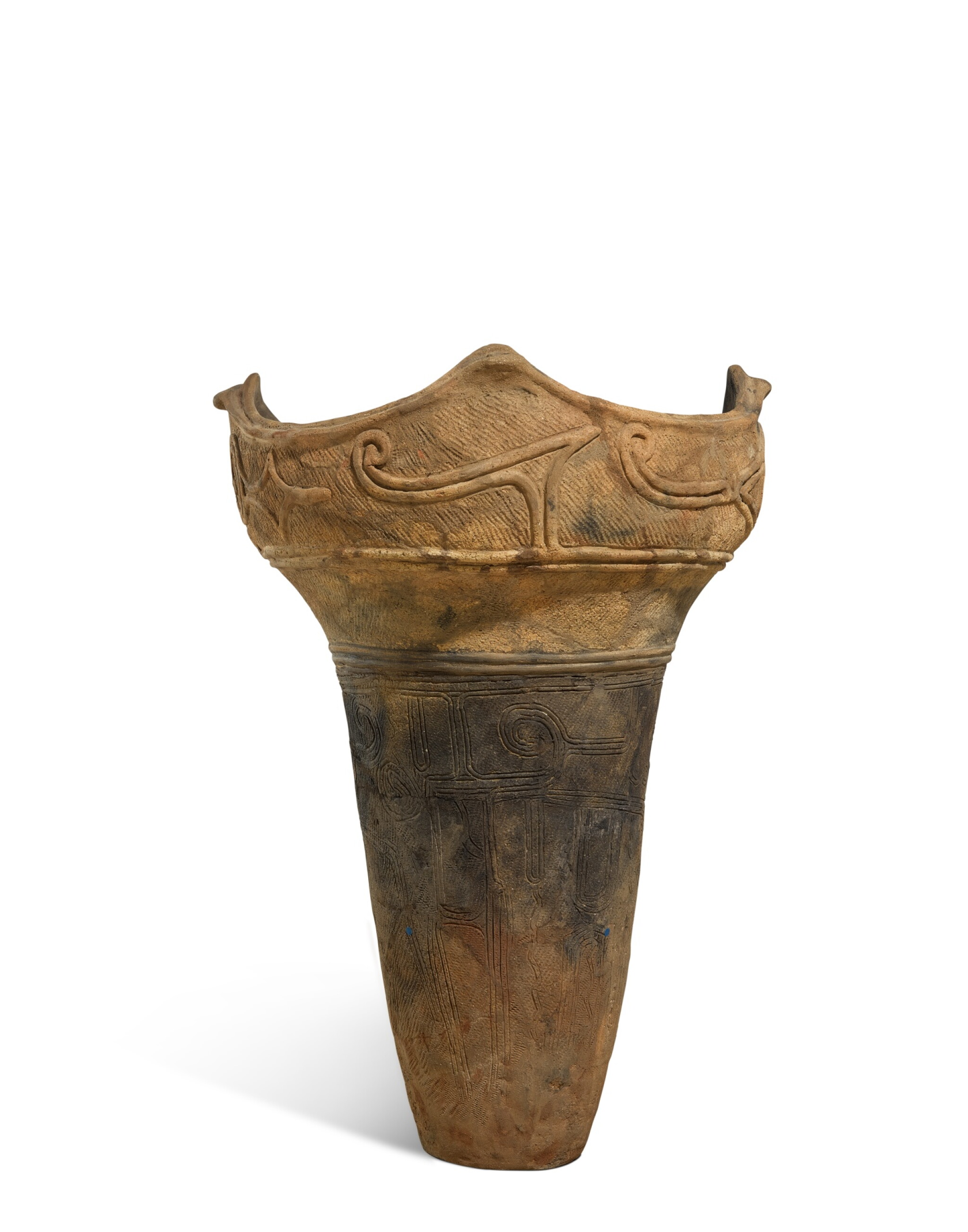A flame-style deep vessel, Middle Jomon period, BC 3000 – 2000